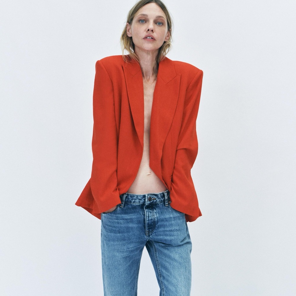 Zara Red Orange Single Breasted Woman’s blazer L NWT